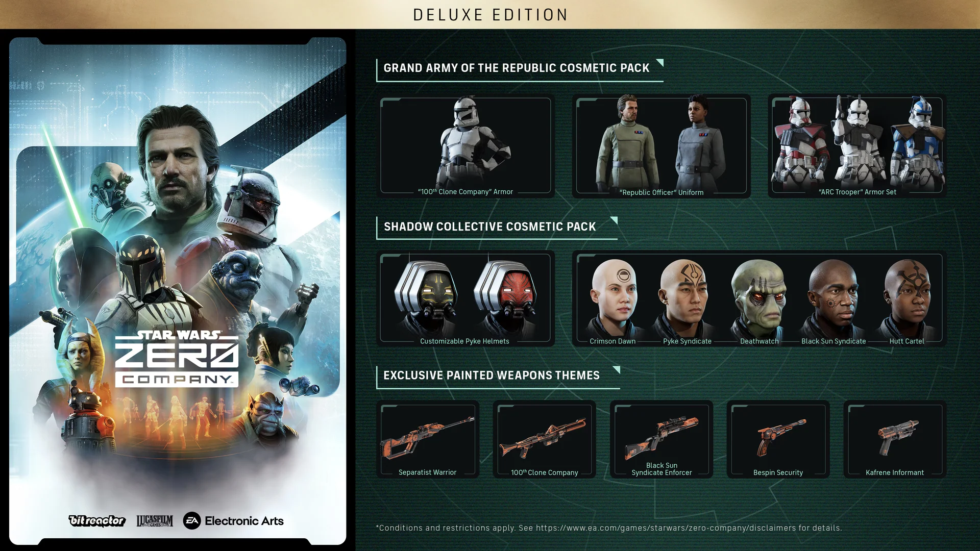 STAR WARS Zero Company Deluxe Edition contents and cosmetic packs