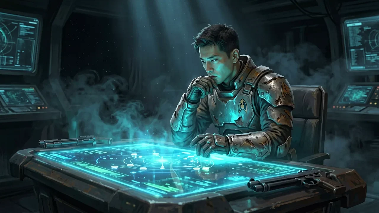 A lone commander at the Zero Company holotable