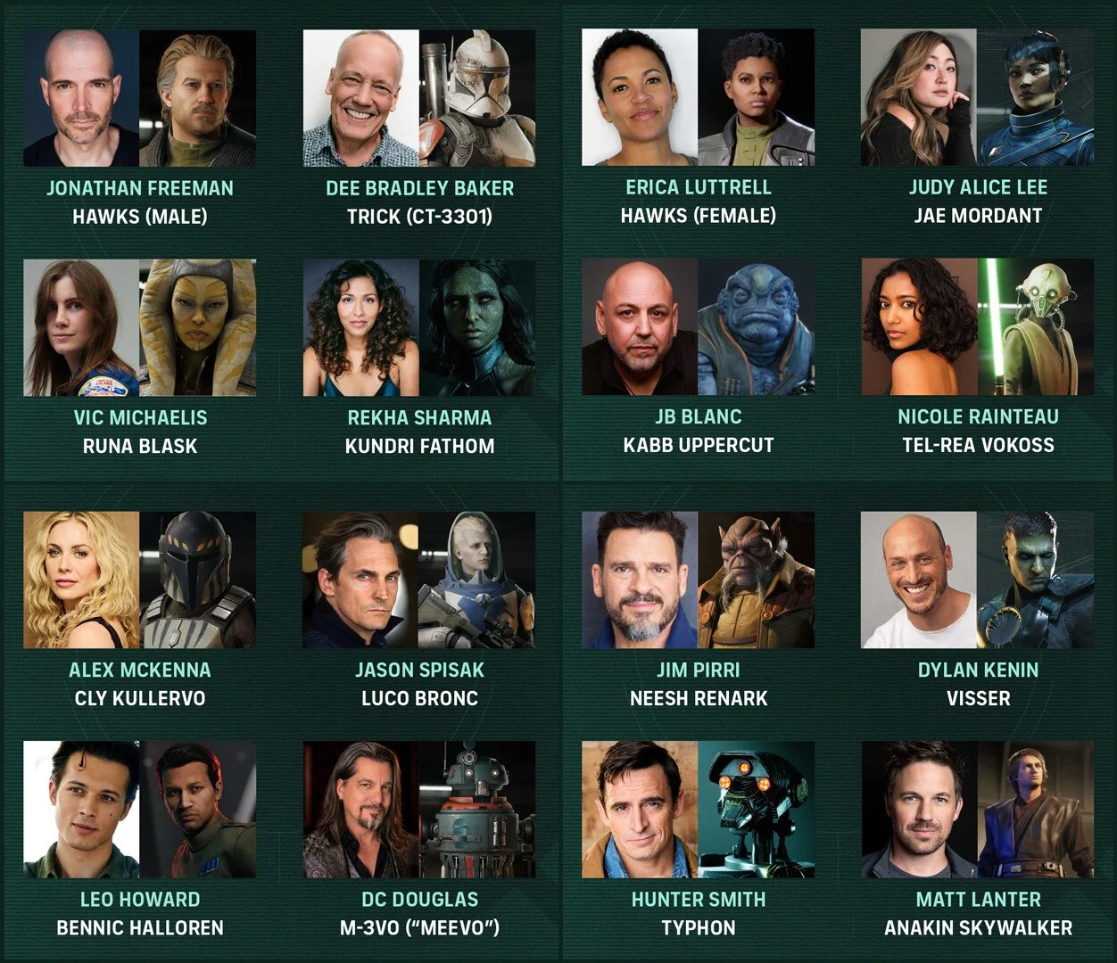 Graphic showing the Star Wars Zero Company cast