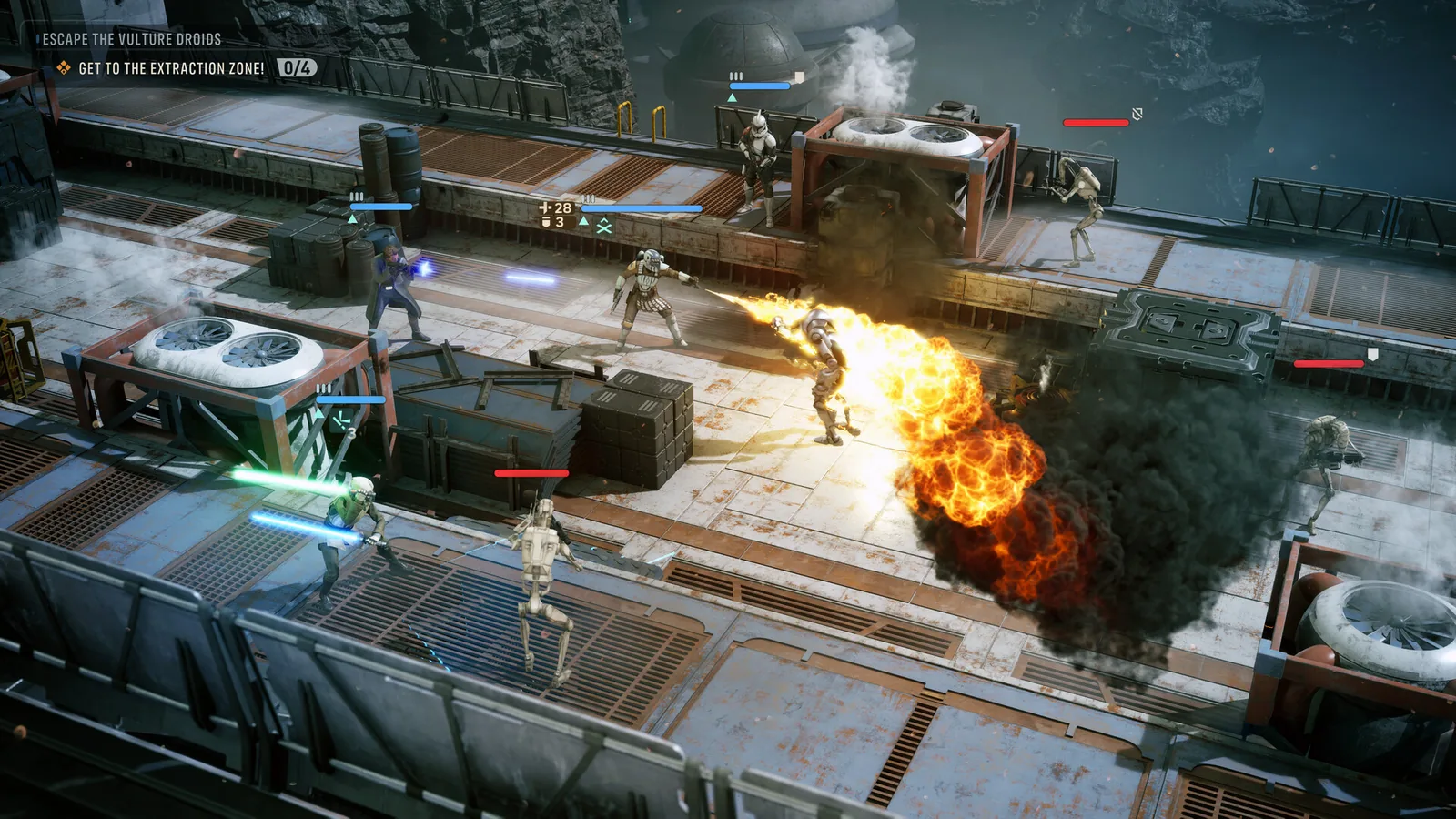 Tactical battle with explosion and extraction UI in Zero Company