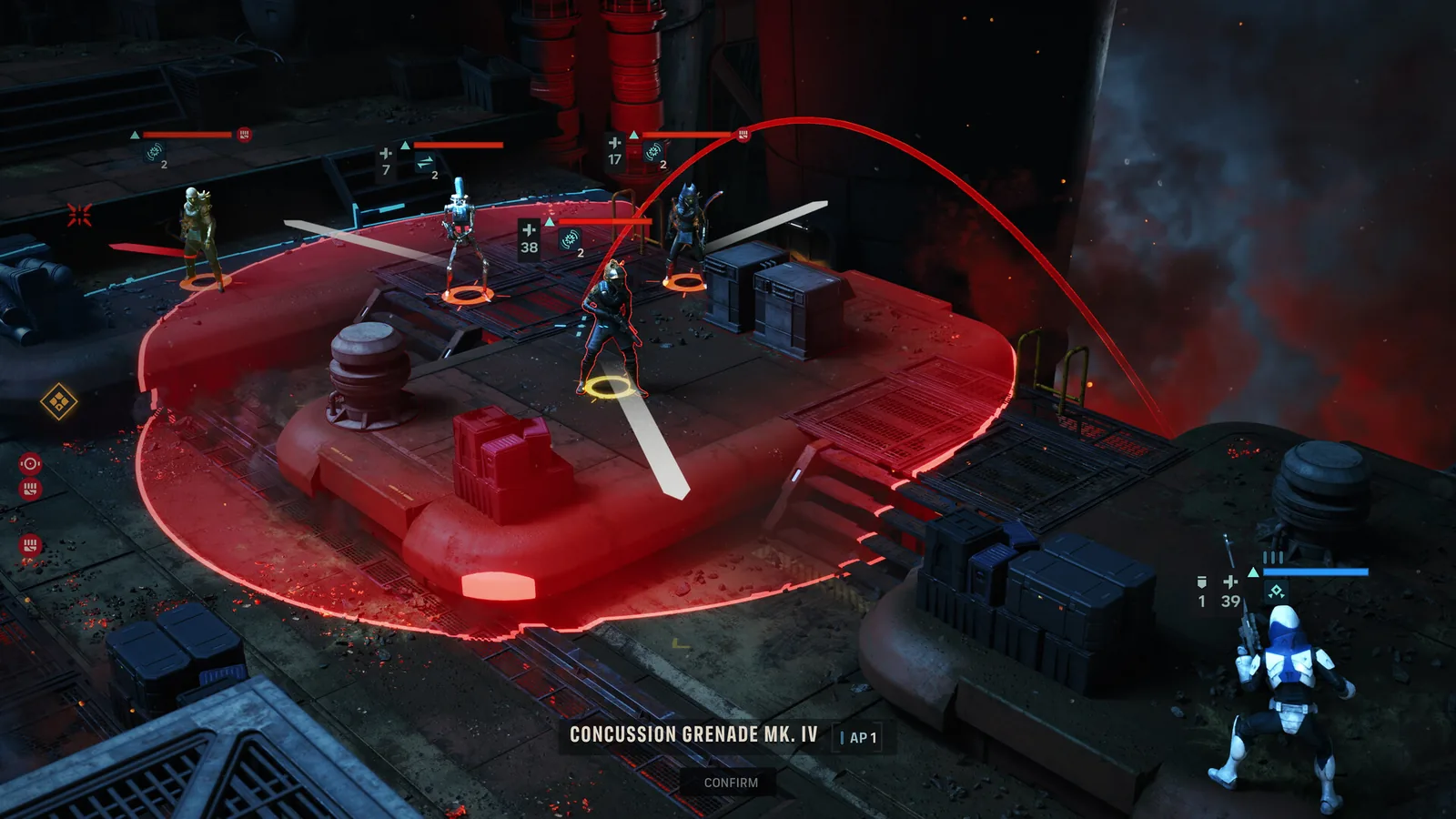 Red area-effect targeting UI in Zero Company combat