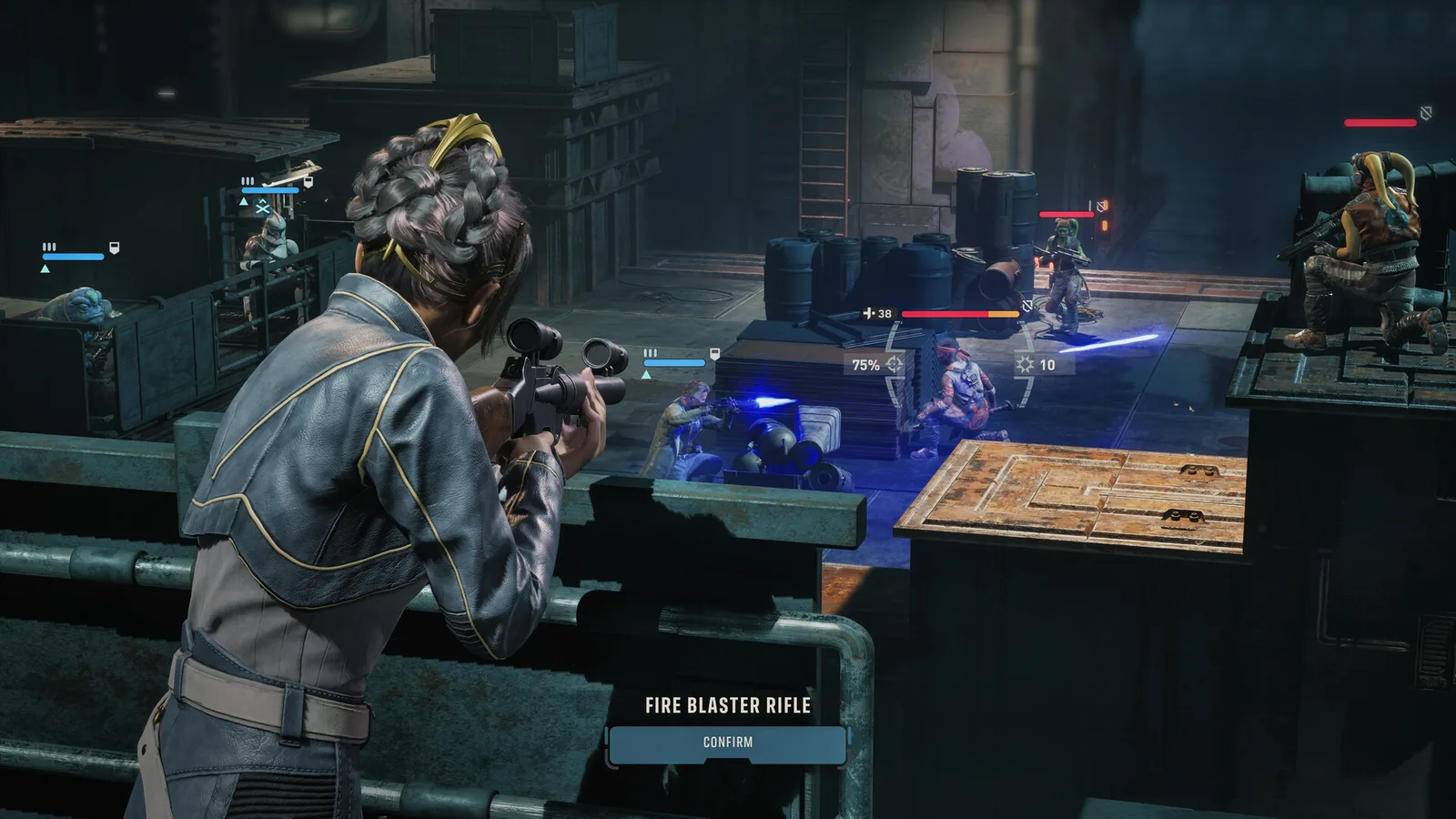 Zero Company Operator firing a blaster rifle