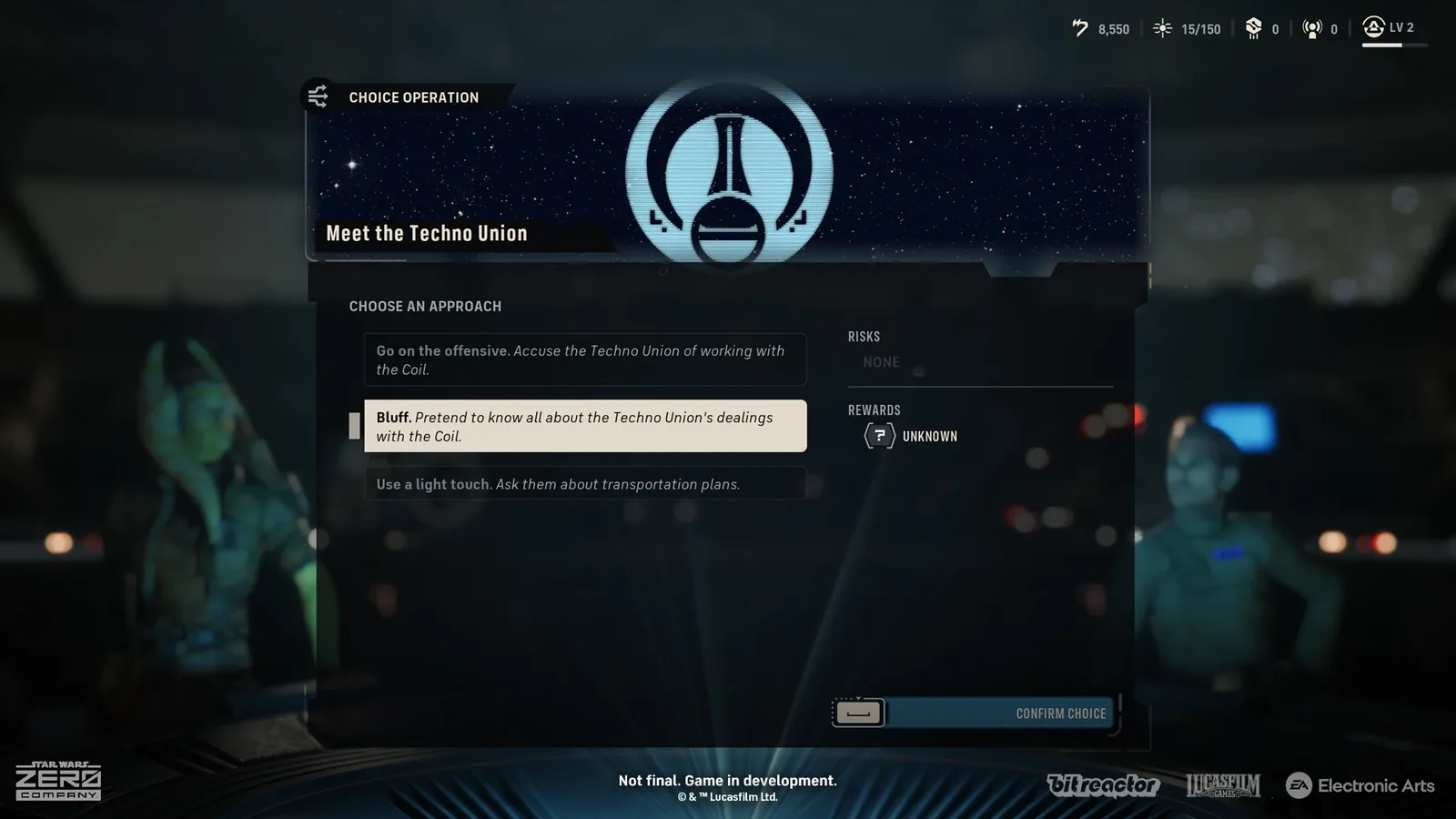 Zero Company Operation choice screen